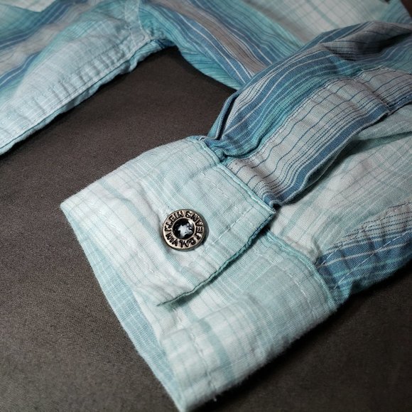 Calvin Klein Button Up Collared Shirt Blue Stripe Long Sleeve 3T 100% Cotton - Picture 6 of 9